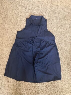 Amazon Navy Collared Sleeveless Button-Front Mini Dress
